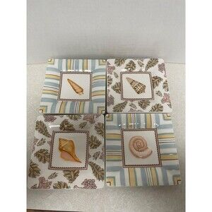 Annie Danielson Coastal Seashells Ocean Decor 4 pcs Small Plates trinket 4½" Sq.
